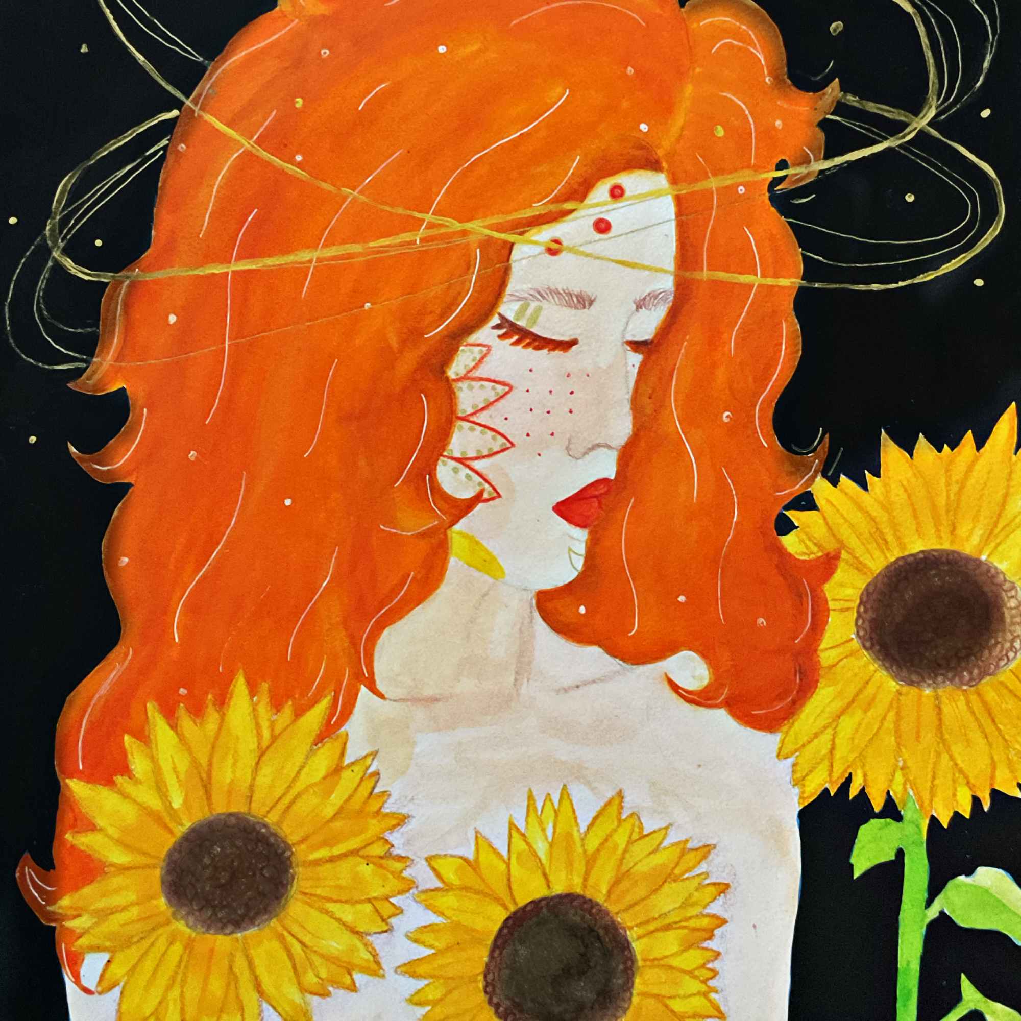 Muse in a sea of ​​sunflowers 