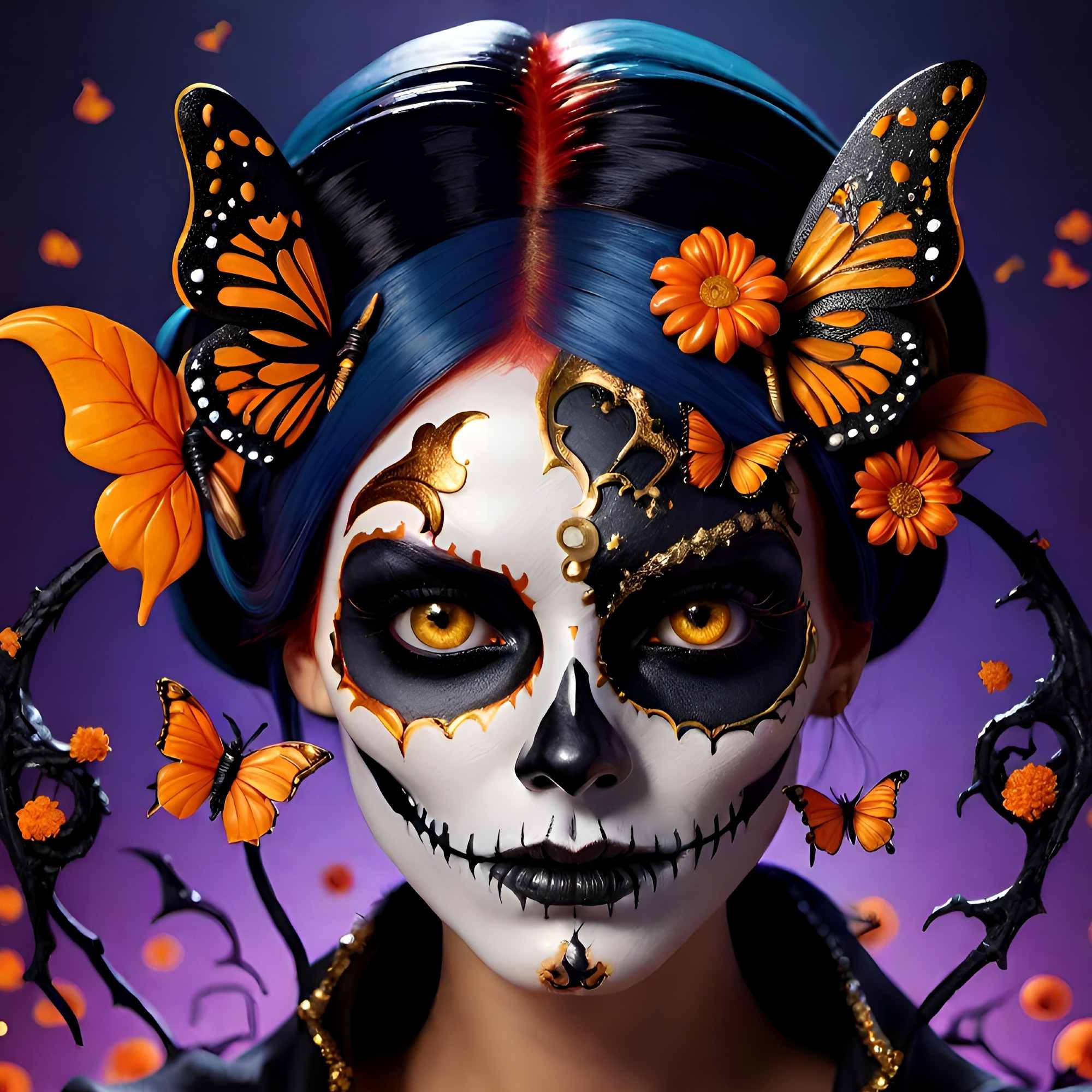 SkullGirl  with Orange Butterflies 