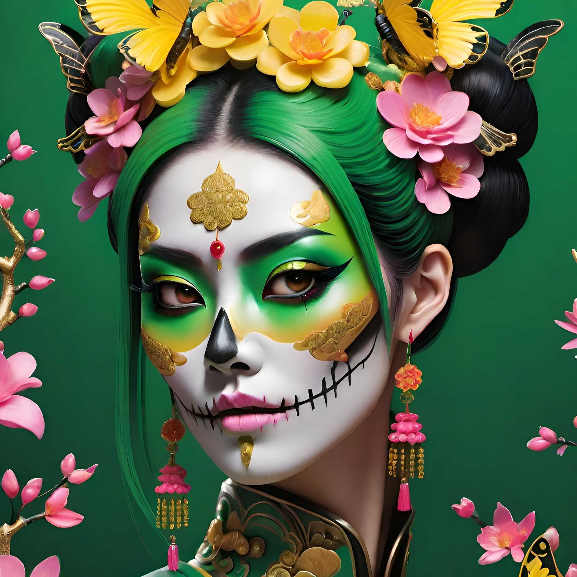 Green Ethnic SkullGirl  