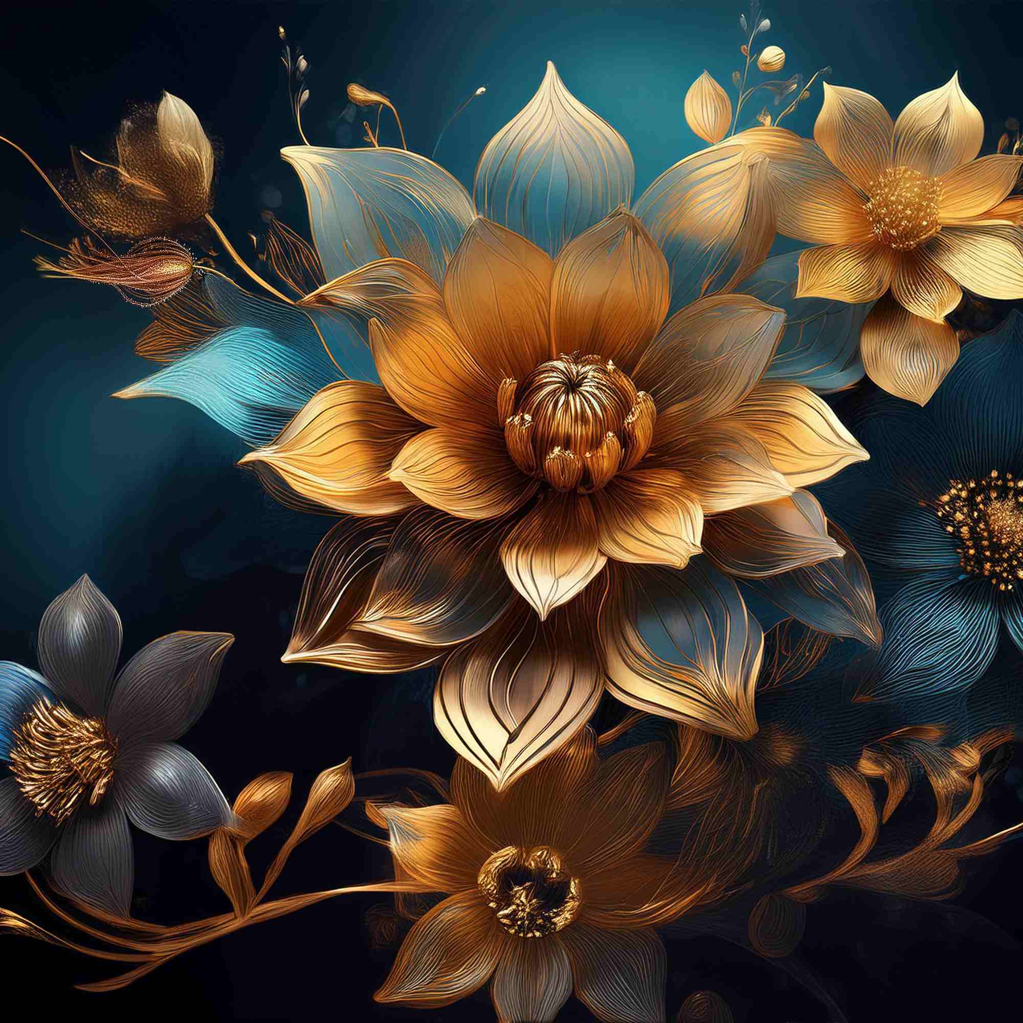 Floral in Gold and Blue