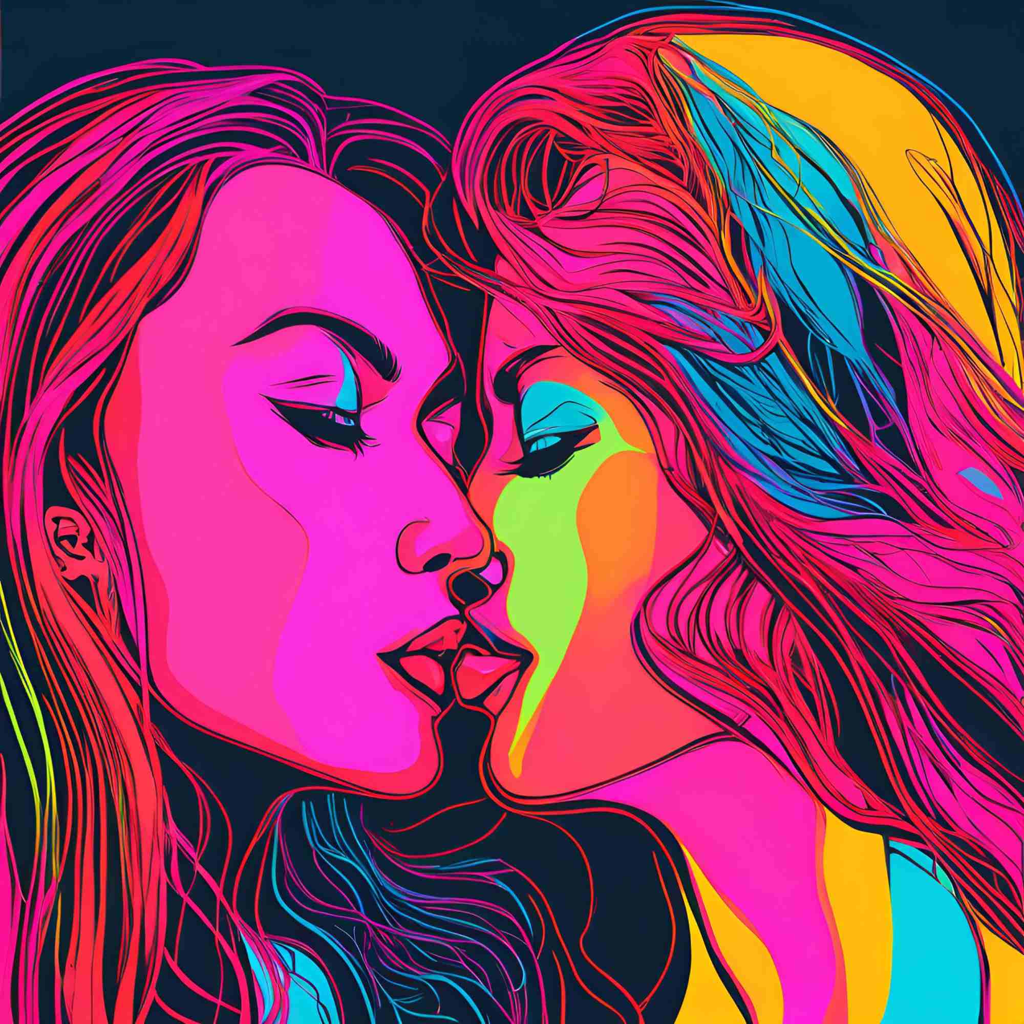 Kissing Girls in Neon Colors