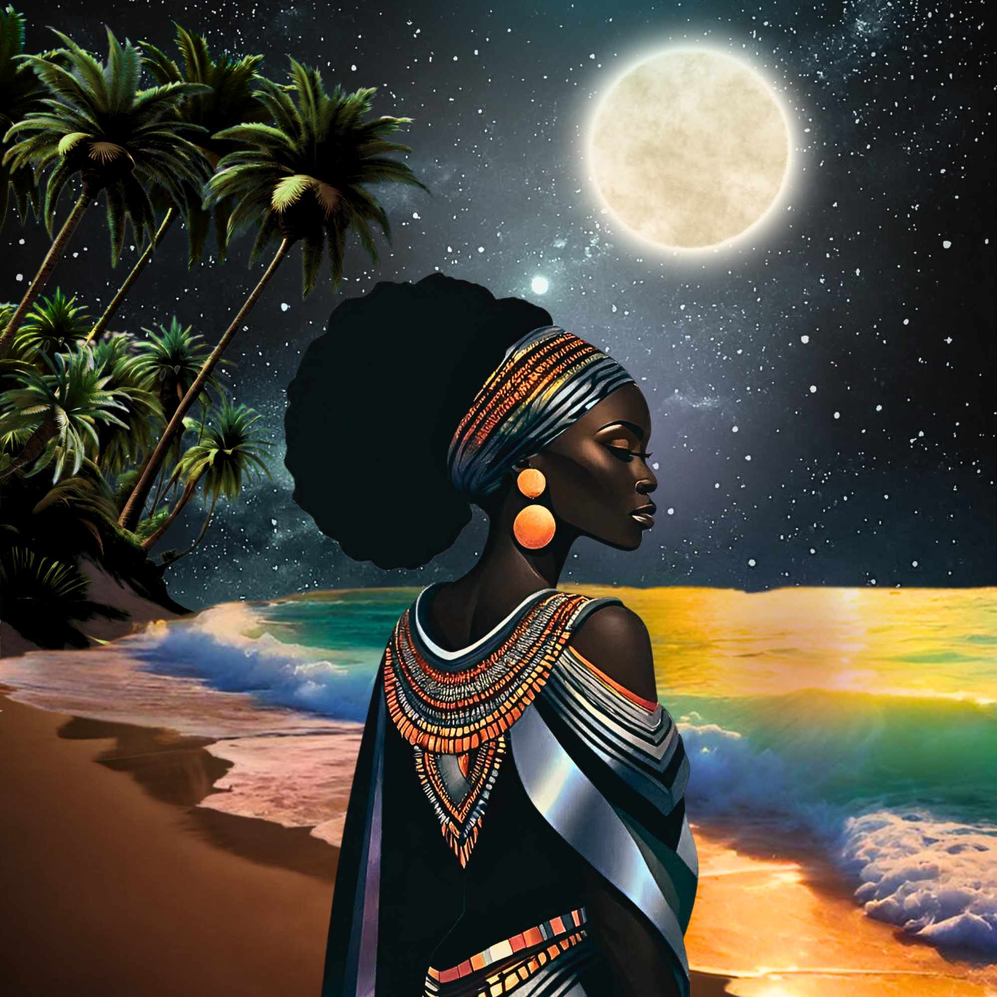 African beauty in the moon light 