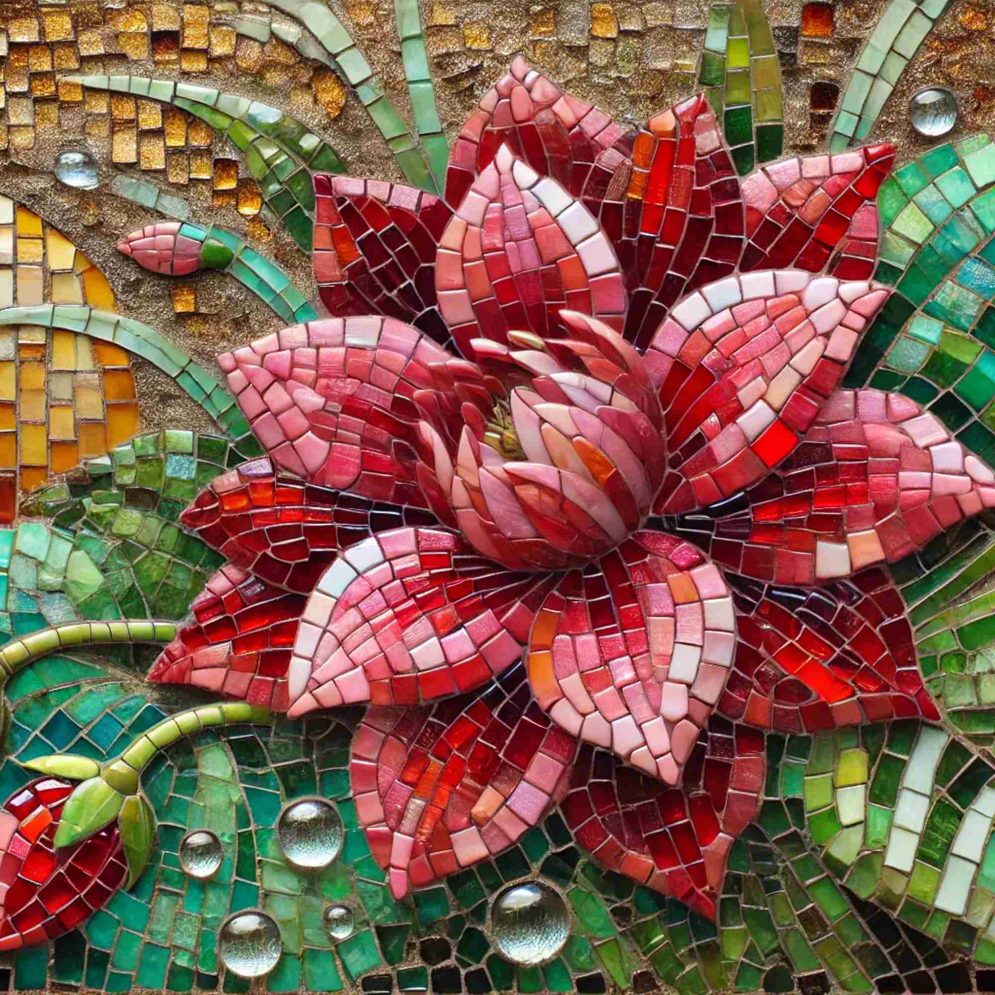 Mosaic Bloom: The Red Lotus