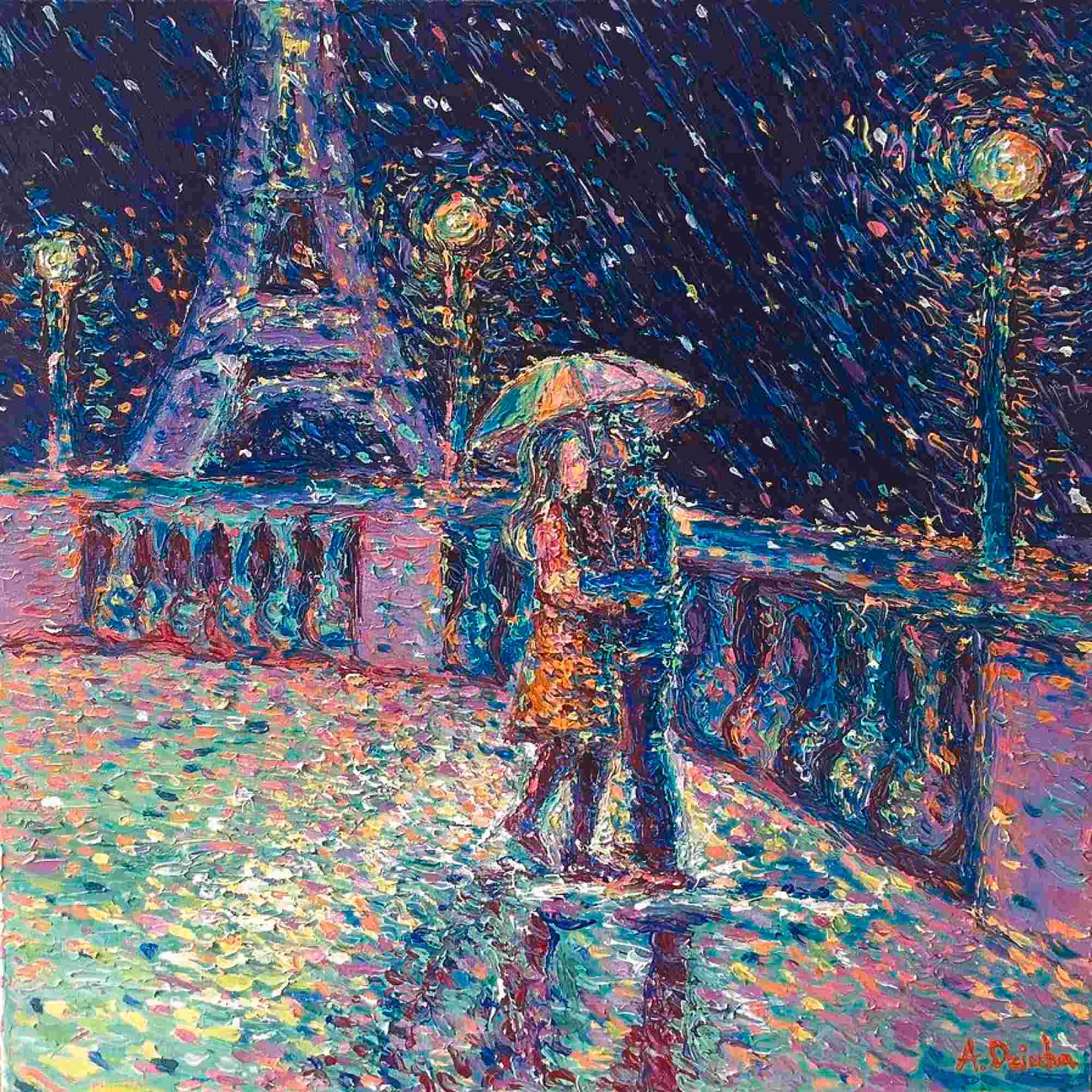 Lovers in Rainy Paris