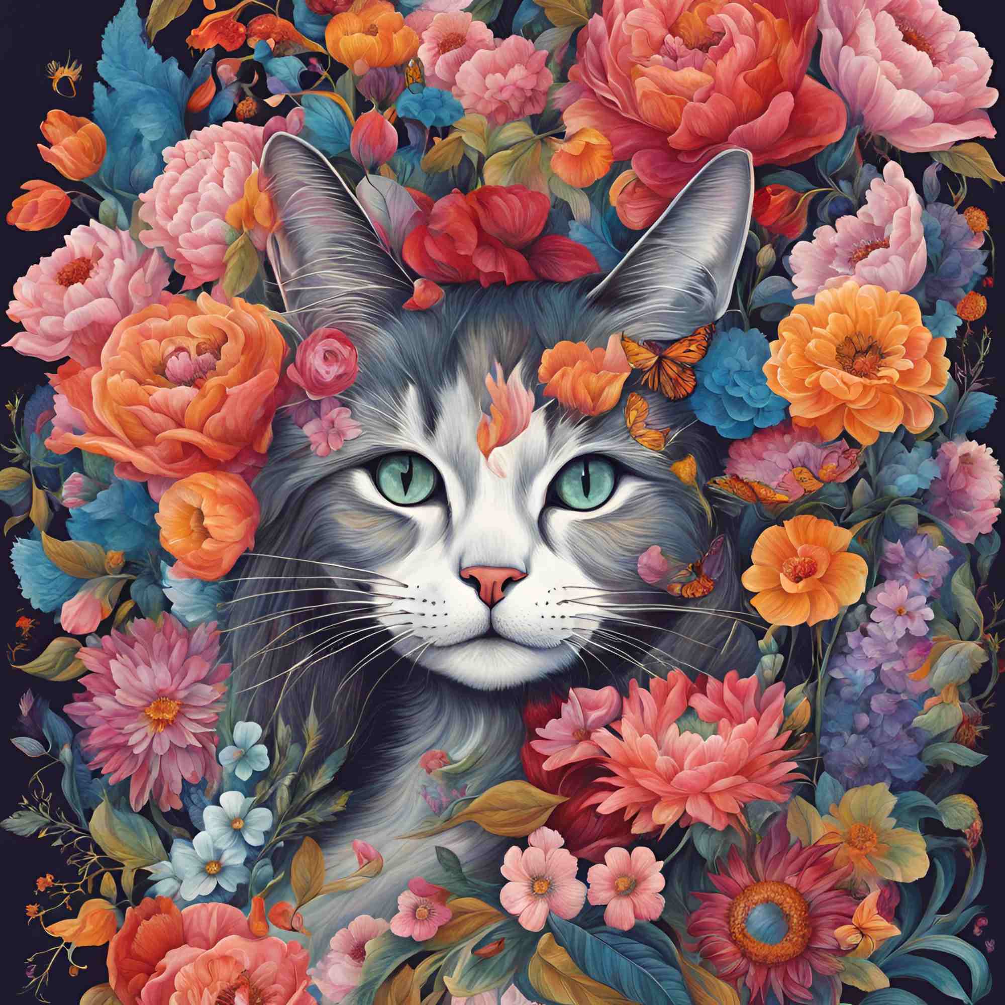 Feline in Flowers