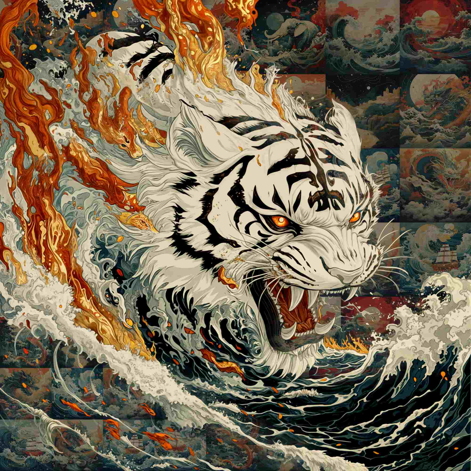 抽象絵画 - Fierce Tiger