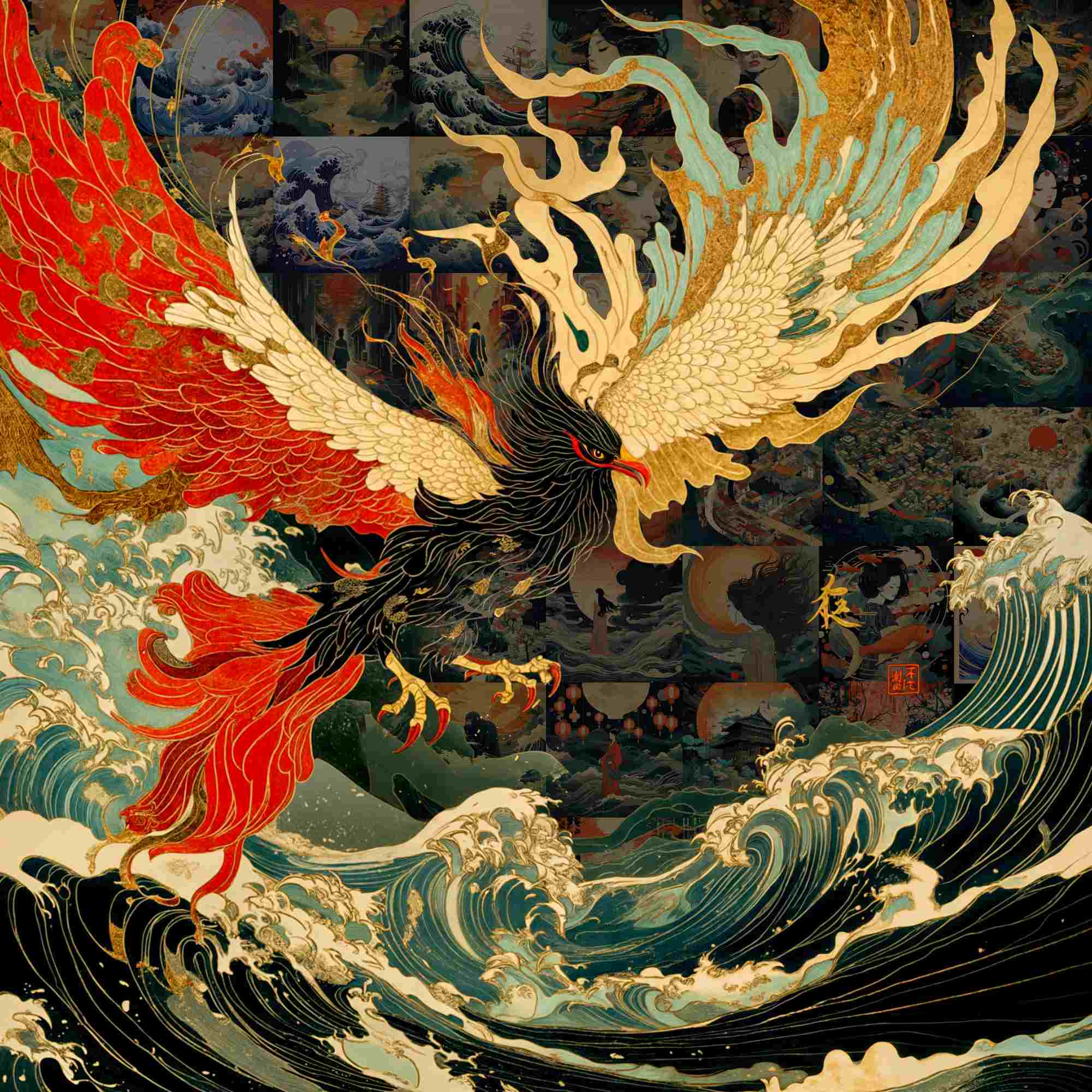 抽象絵画 - Phoenix in the flow