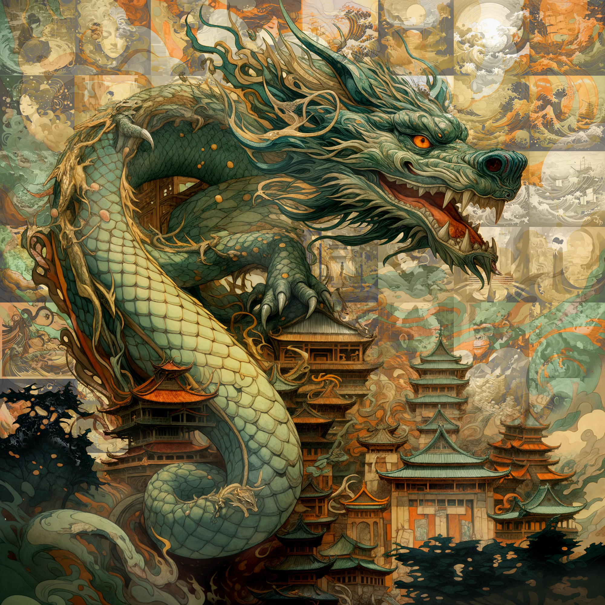 抽象絵画 - Dragon's in town