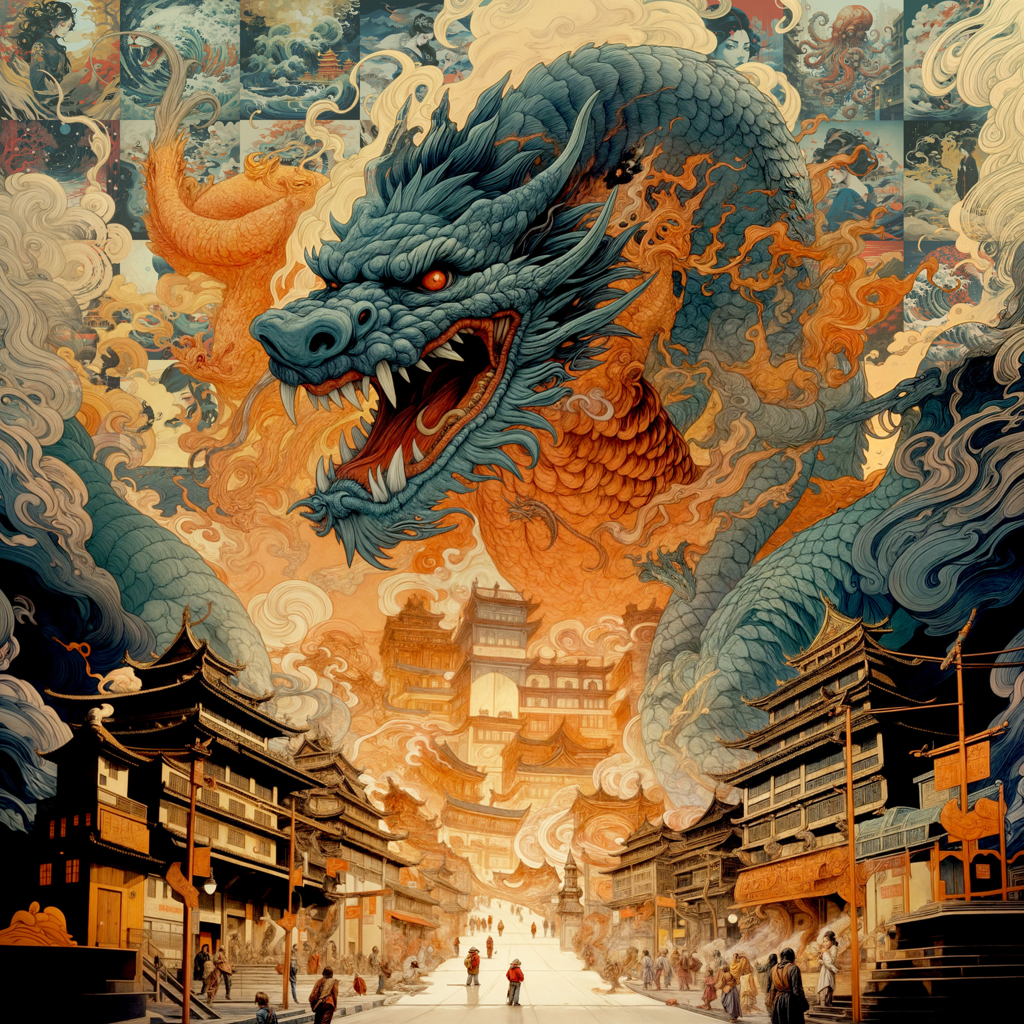 抽象絵画 - Dragon in town