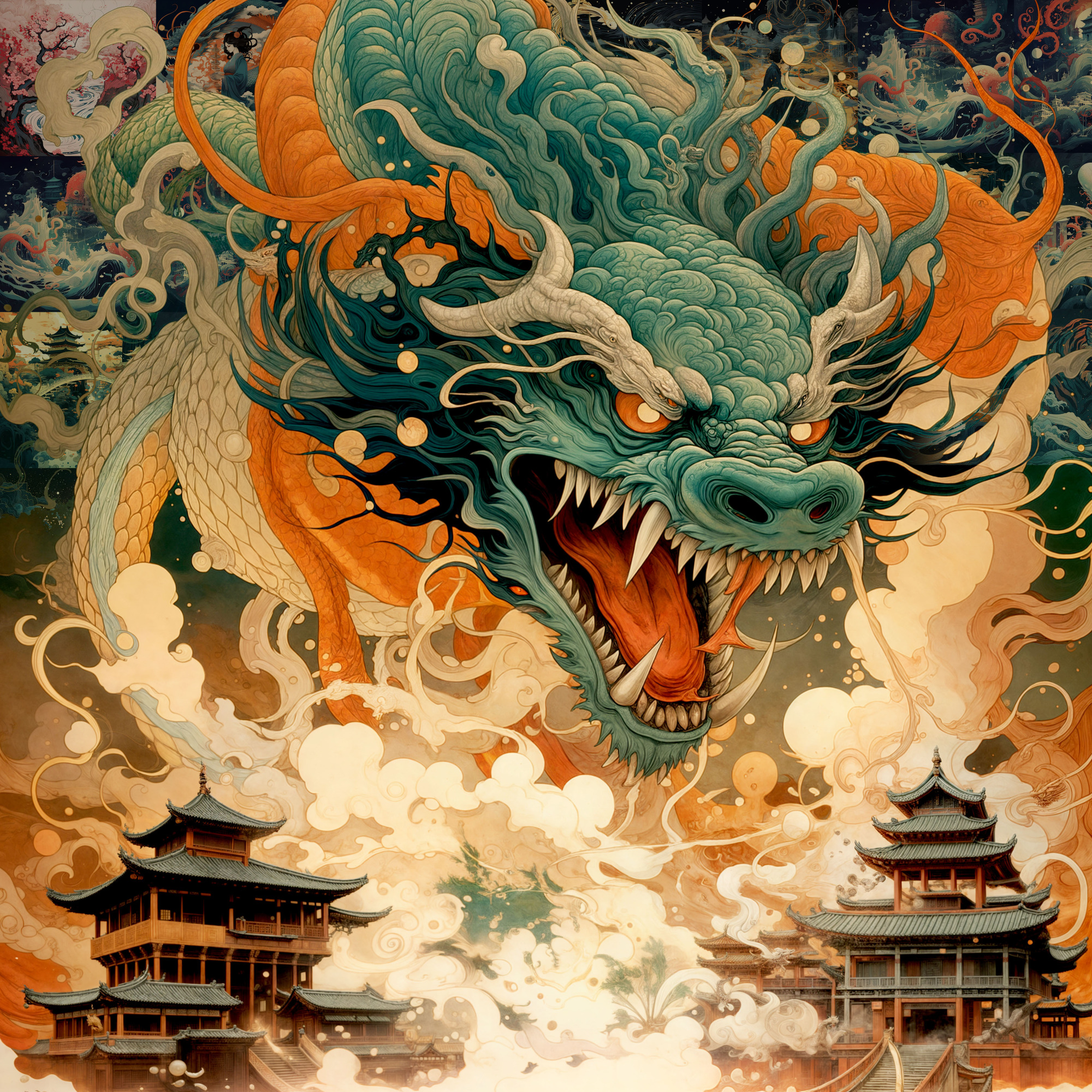 抽象絵画 - Dragon and chaos