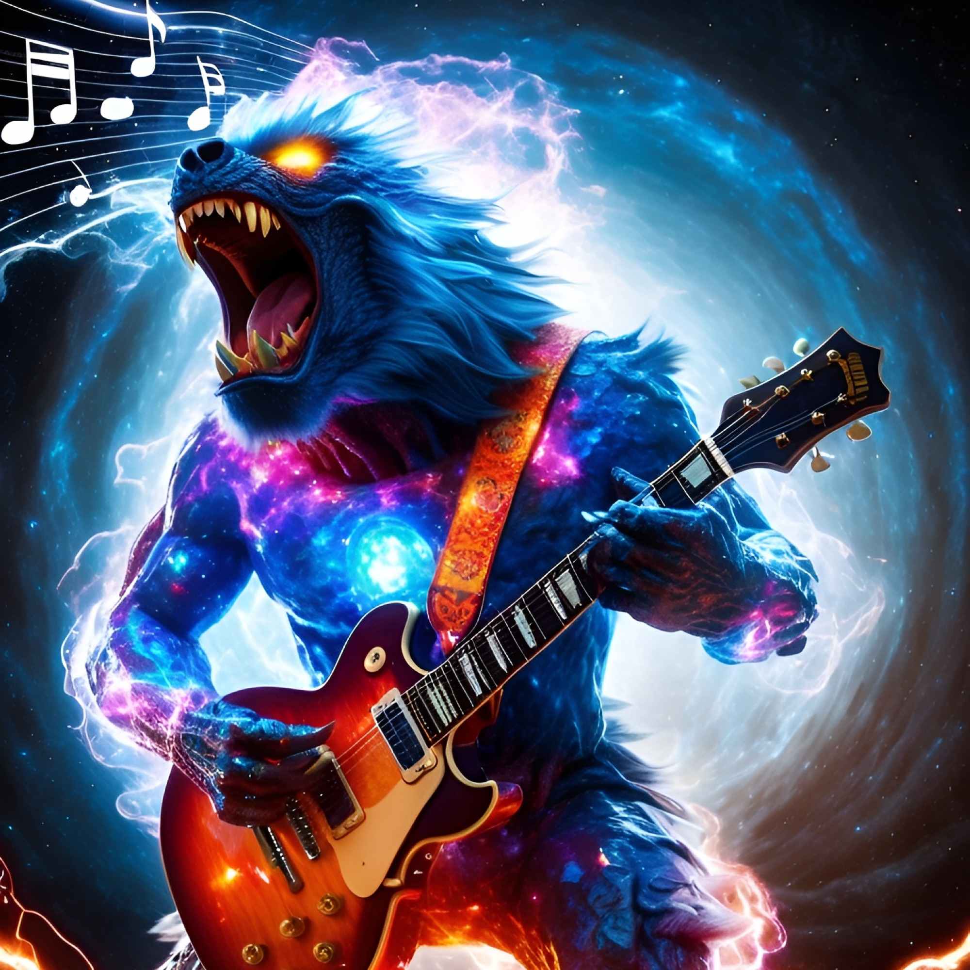 plasma wolf from hell playing a guitar