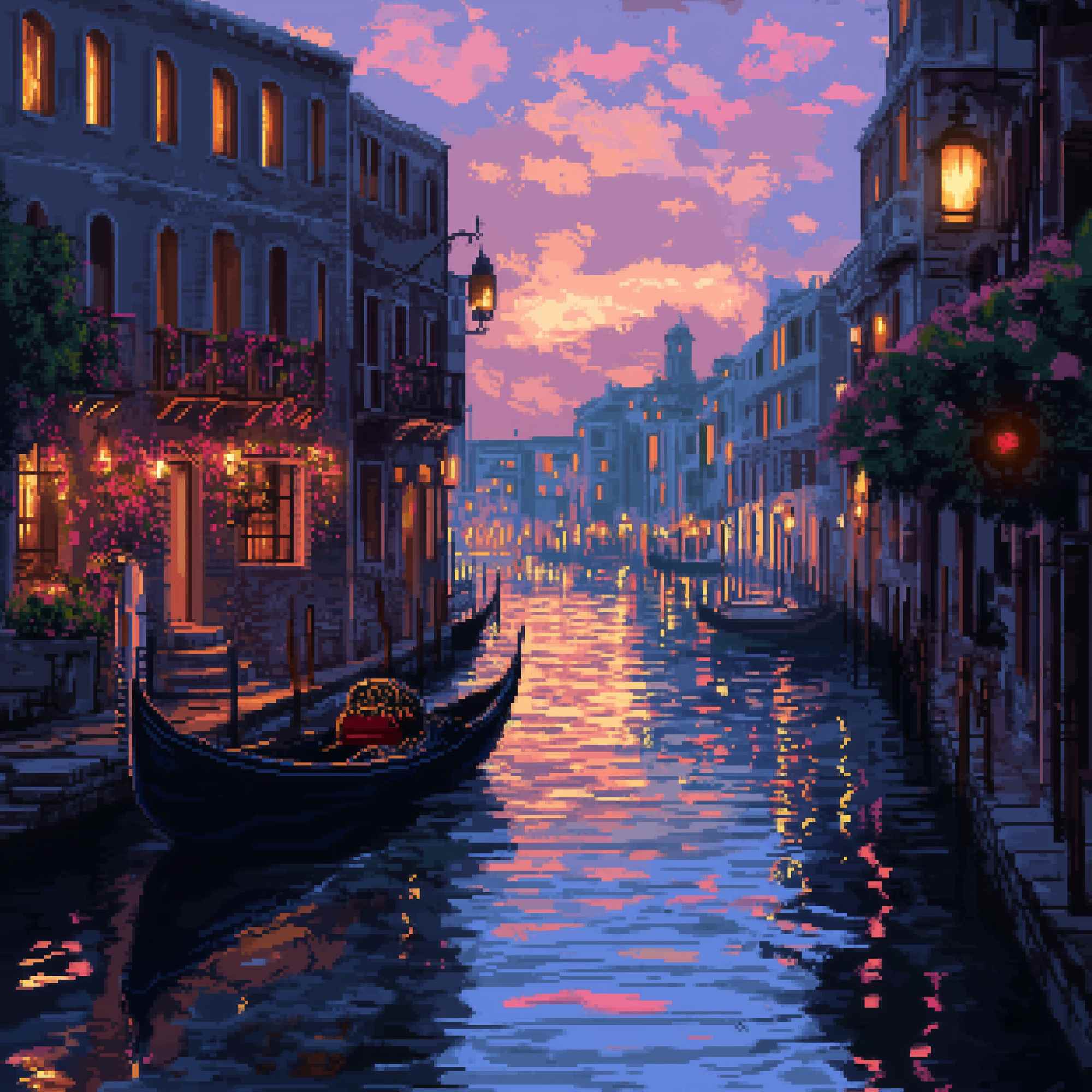 Venice at Dusk – Gondolas Illuminated