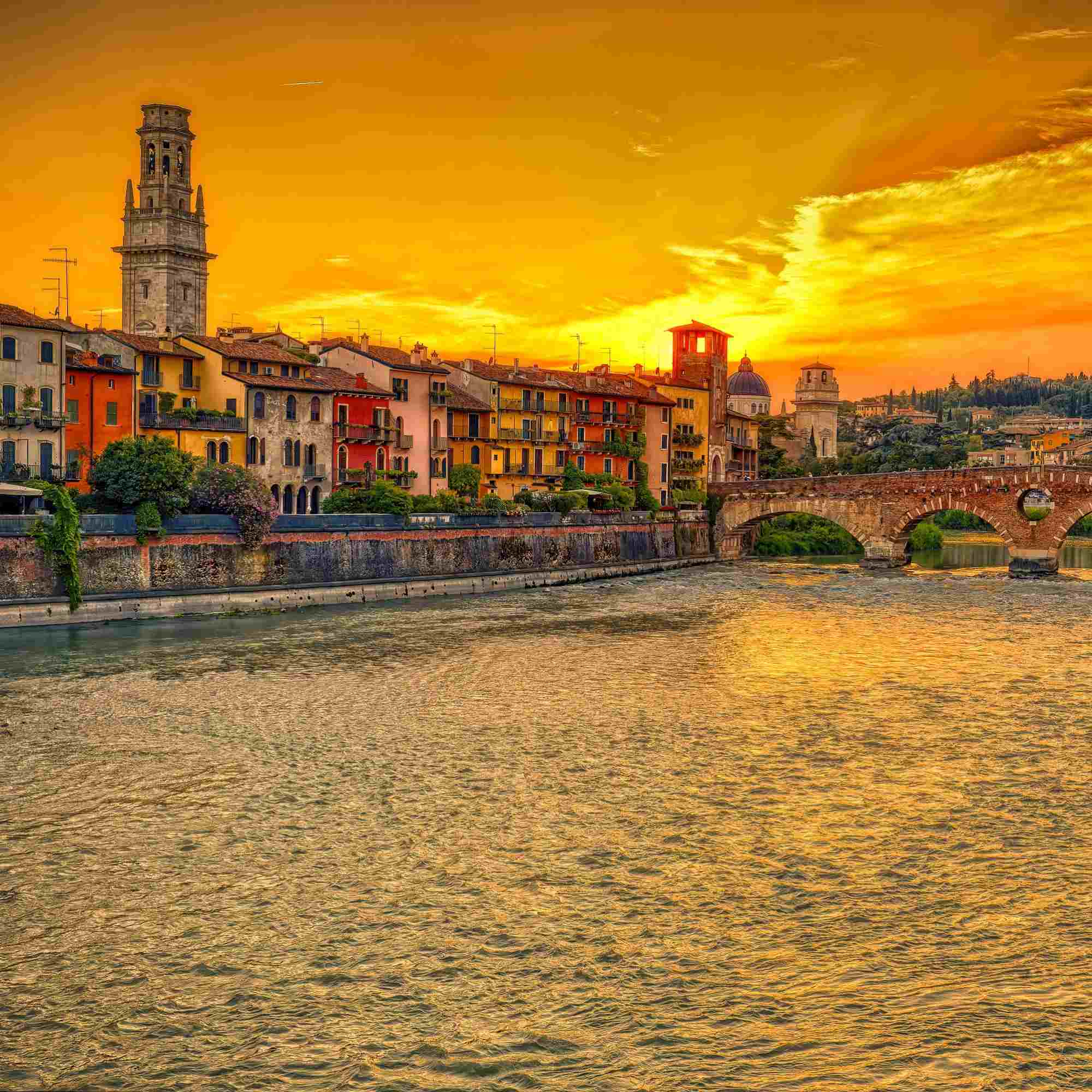 Golden Sunset Over Ponte Pietra, Verona – A Fine Art Photograph