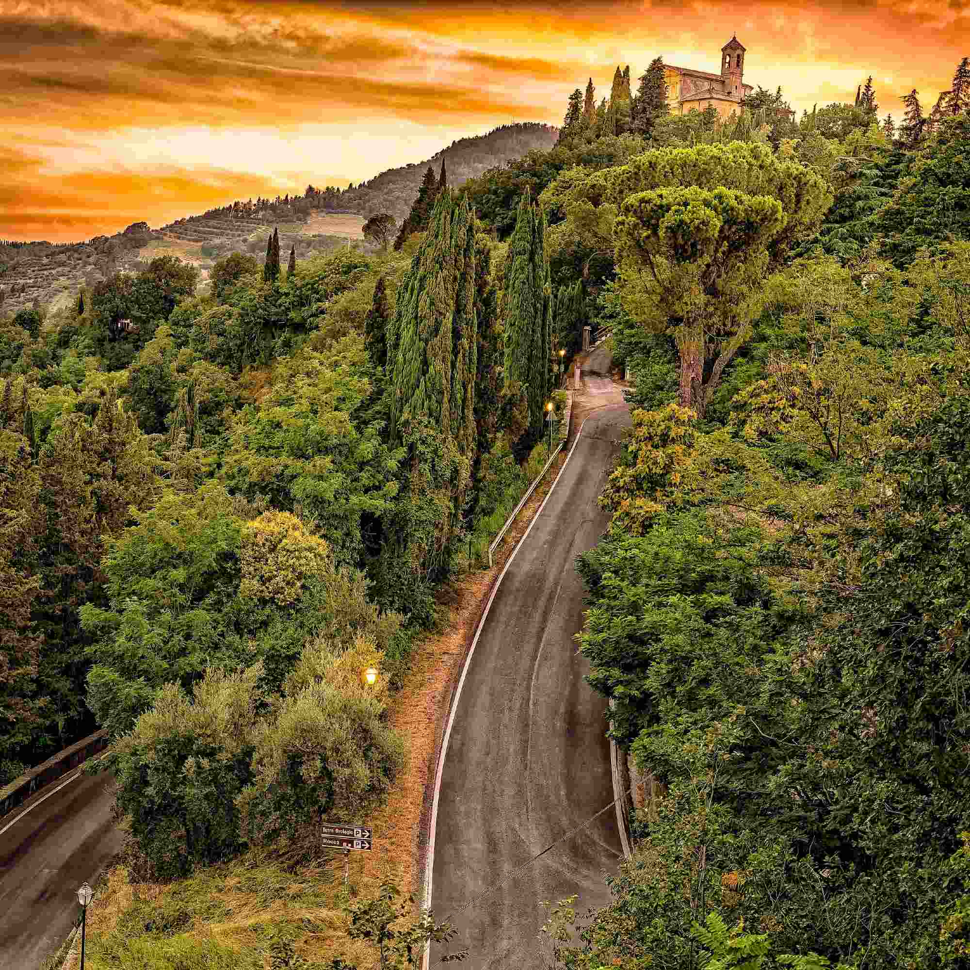 Serene Roads and the Sanctuary of Brisighella at Sunset – A Fine Art Photograph