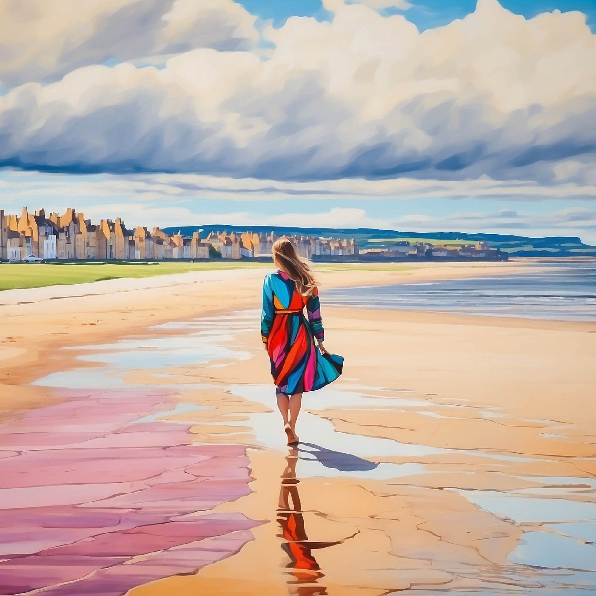 Lady Walking on West Sands Beach II
