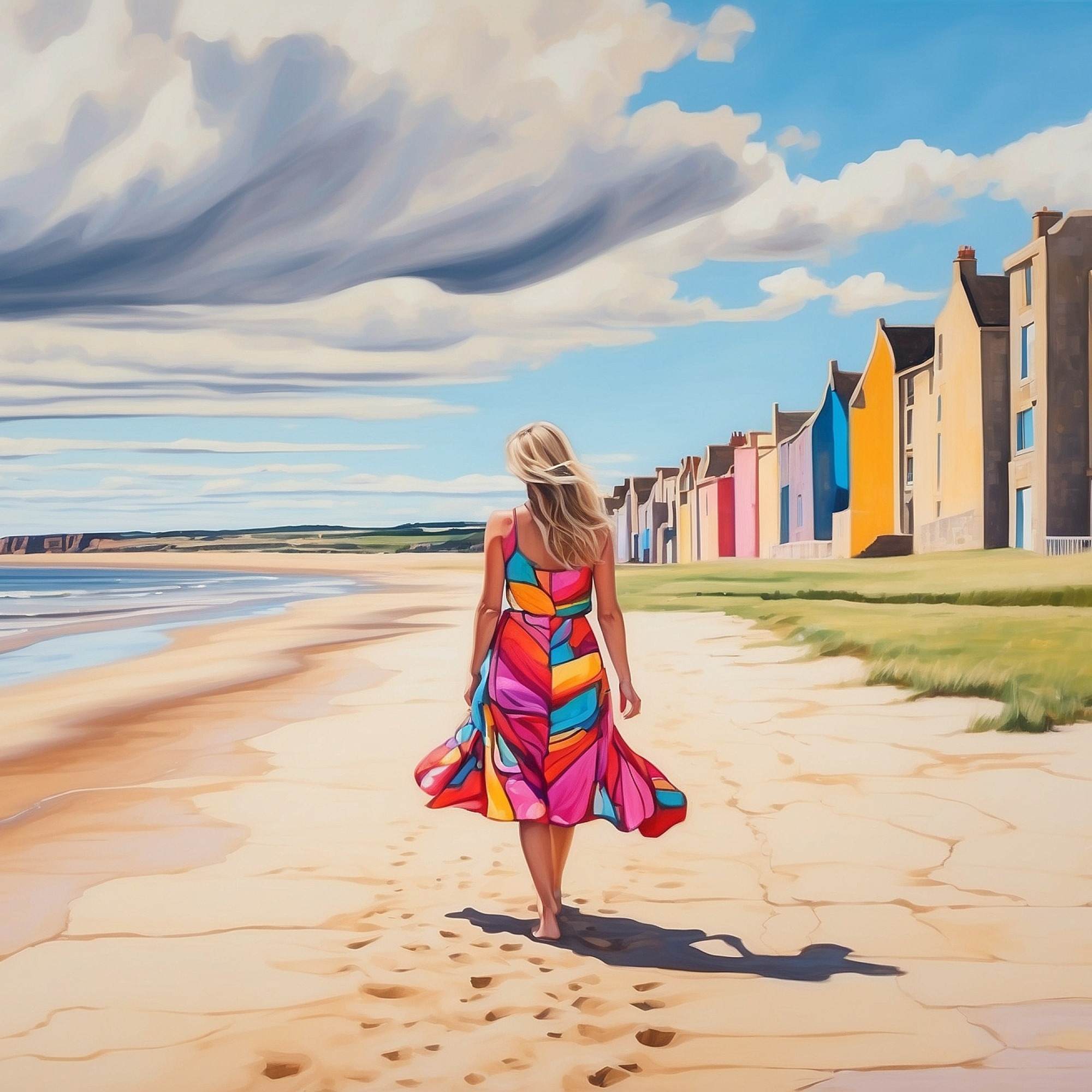 Lady Walking on West Sands Beach III