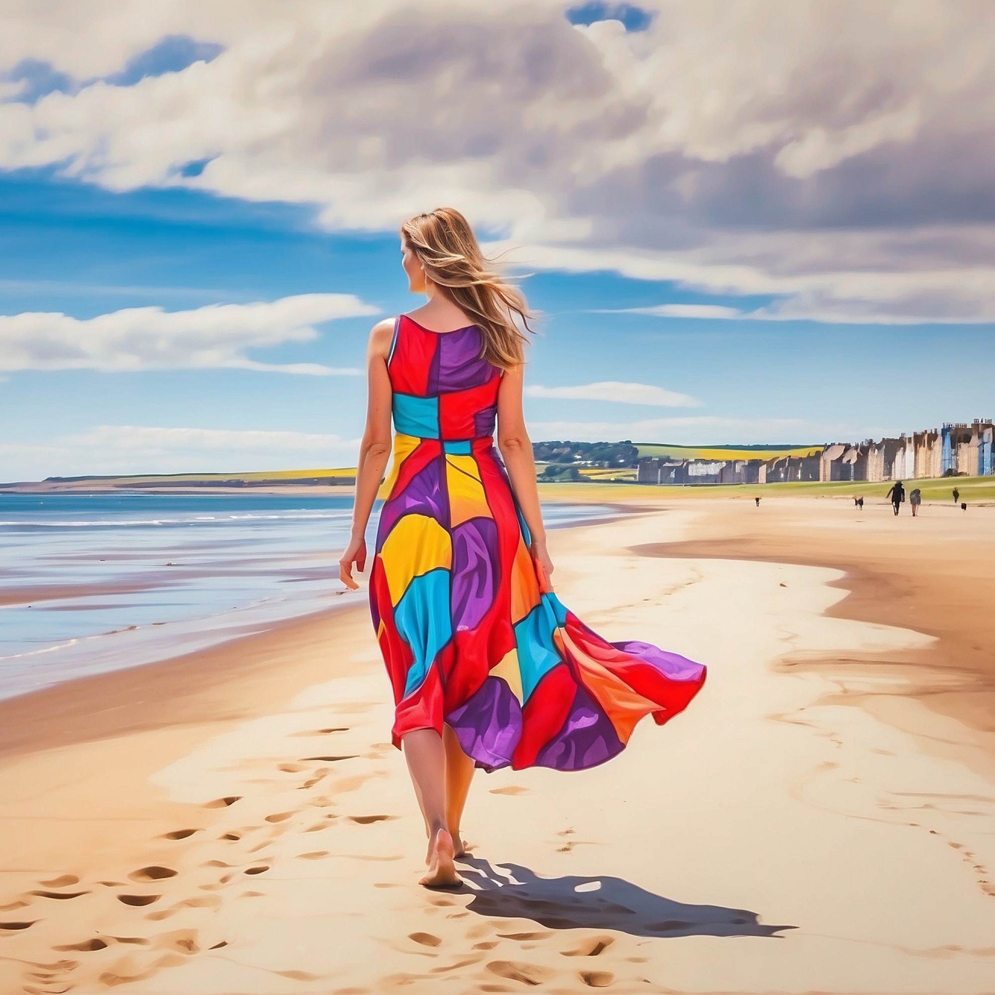Lady Walking on West Sands Beach I